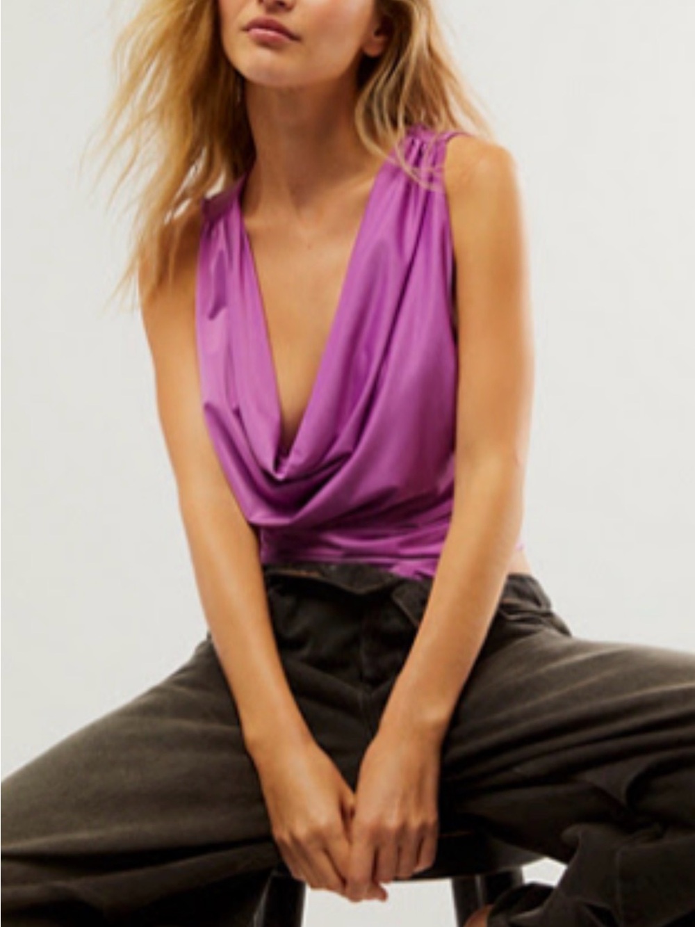Free People Draped Cowl Neck Tank Top - Magenta - Picture 4 of 4